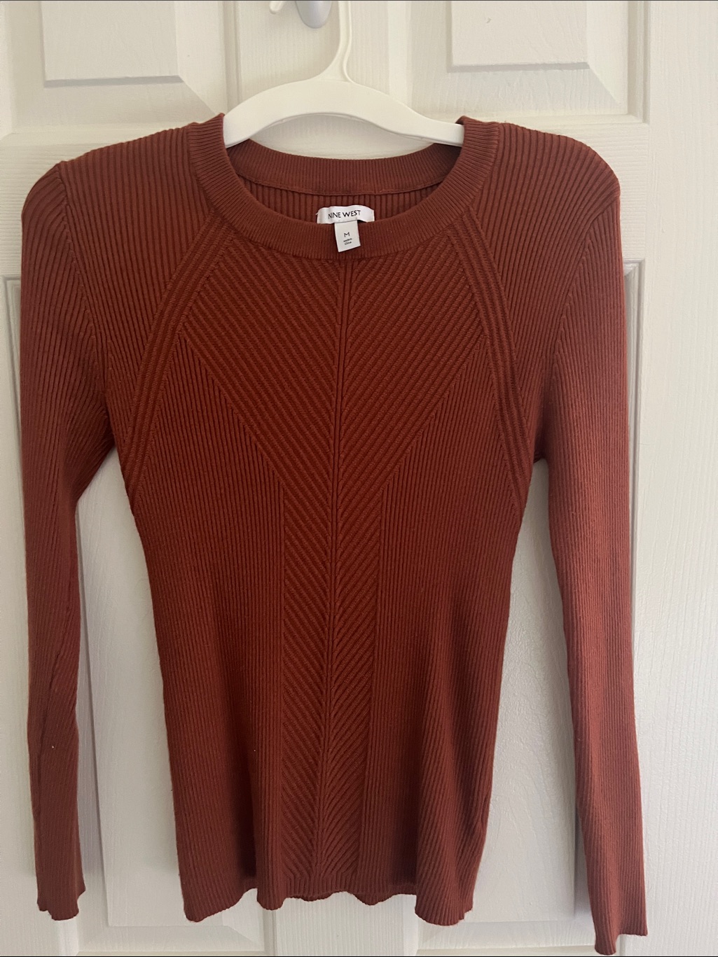 Nine West Rust Crewneck Ribbed Knit Top